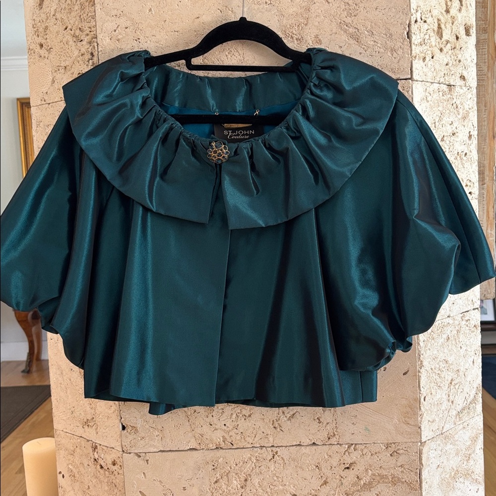 St. John Deep Teal Ruffled Cape